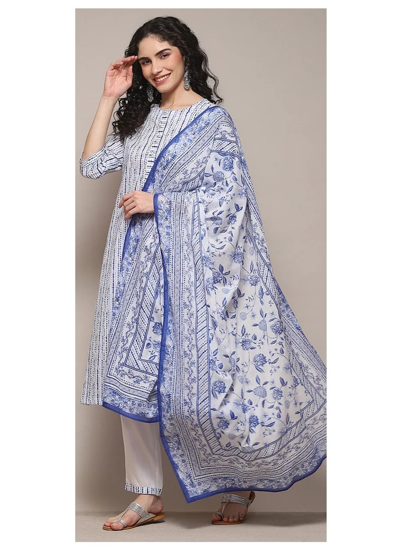 بيبا طقم بدلة قطنية بيضاء زرقاء مستقيمة