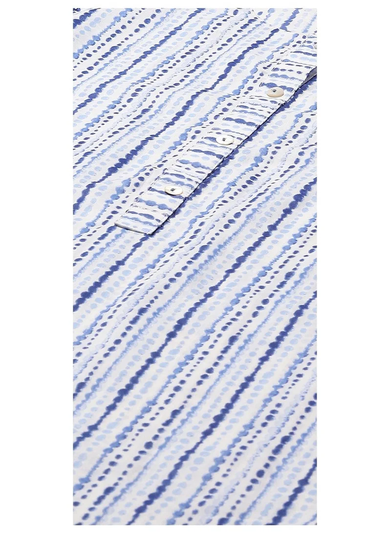 بيبا طقم بدلة قطنية بيضاء زرقاء مستقيمة