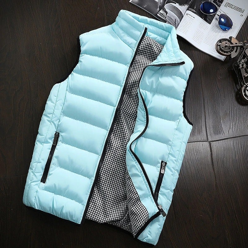 Vest Light Blue New Down Cotton for Men's Autumn and Winter Trendy Joggers Thickened Warm Men's Jacket