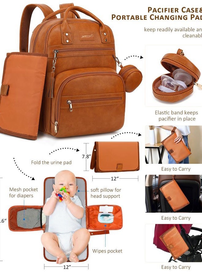 ROSEGIN Premium Vegan Leather Diaper Bag Backpack with Waterproof Changing Pad, Reinforced Zippers & Odor-Free, 20 Pockets Pro Organizer, Fits 15.6" Laptop, Stroller Straps, Baby Bag for Mom, Brown - Image 4