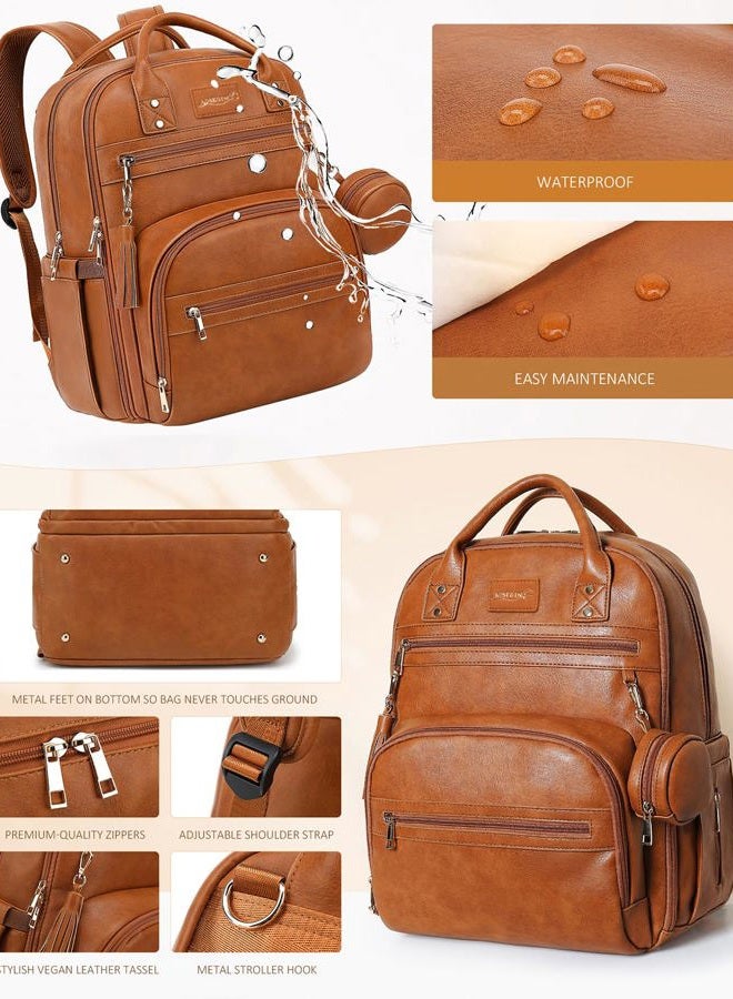 ROSEGIN Premium Vegan Leather Diaper Bag Backpack with Waterproof Changing Pad, Reinforced Zippers & Odor-Free, 20 Pockets Pro Organizer, Fits 15.6" Laptop, Stroller Straps, Baby Bag for Mom, Brown - Image 5
