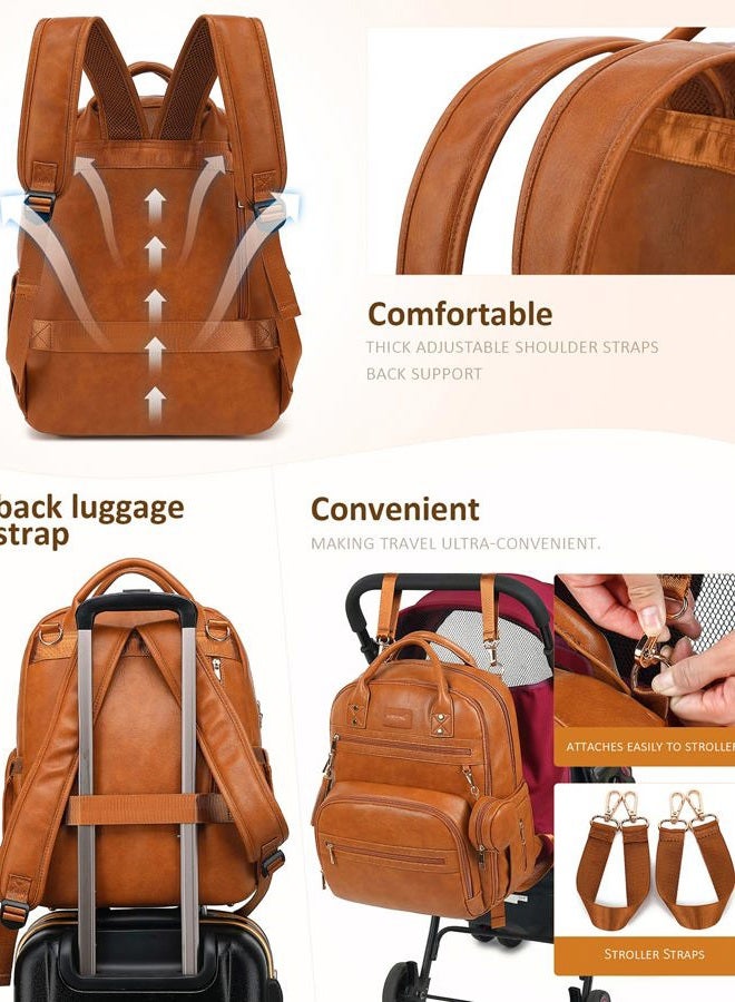 ROSEGIN Premium Vegan Leather Diaper Bag Backpack with Waterproof Changing Pad, Reinforced Zippers & Odor-Free, 20 Pockets Pro Organizer, Fits 15.6" Laptop, Stroller Straps, Baby Bag for Mom, Brown - Image 3