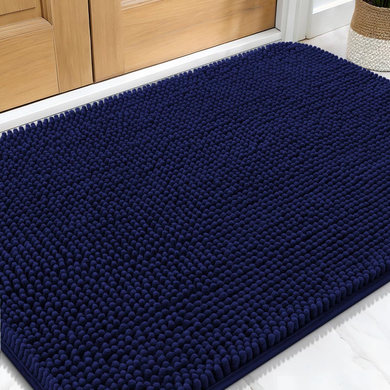 OLANLY Dog Door Mat for Muddy Paws 30x20 Absorbs Moisture and Dirt Absorbent NonSlip Washable Doormat Quick Dry Chenille Mud Mat for Dogs Entry Indoor Entryway Carpet for Inside Floor Navy Blue