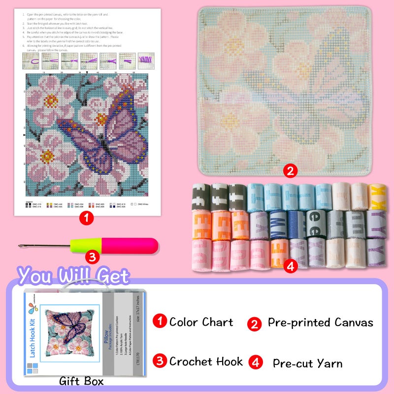 LAPATAIN Latch Hook Kits for DIY Throw Pillow Cover,Carpet Pattern Needlework Cushion Cover Hand Craft Crochet for Great Family 17X17inch - Image 4