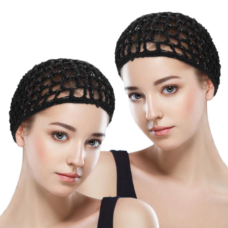 COMNICO COMNICO Crochet Hair Net 2Pcs Mesh Cover Curls Hair Wrap Towels Sleeping Soft Nylon Bun Lifting Strap Thick Short Knit Snoods Hat Women Long Short Straight Curl Wig Grey