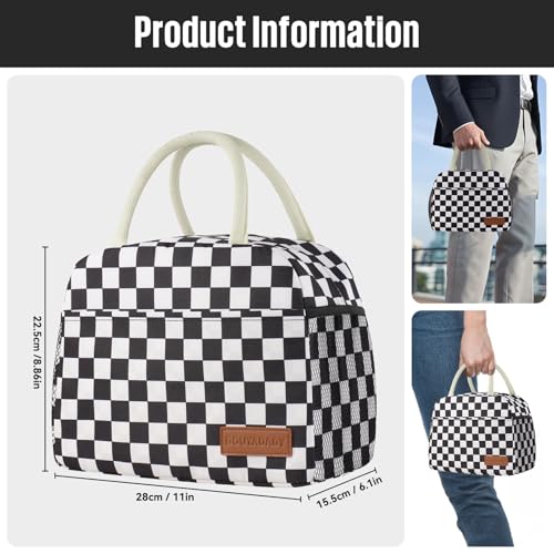 douyadady Lunch Bag WomenMen Lunch Box WomenMen BlackWhite Checkerboard - Image 3