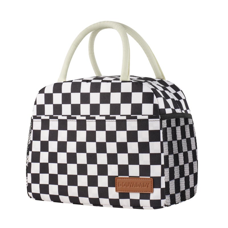 douyadady Lunch Bag WomenMen Lunch Box WomenMen BlackWhite Checkerboard - Image 2