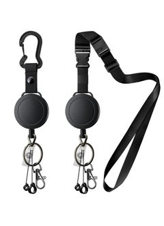 ELV Heavy Duty Retractable Id Badge Holder Key Reel With Adjustable Neck Lanyard Zinc Alloy Carabiner Key Ring Id Badge Strap 2 Pen Holders And Lobster Clip 32” Dyneema Cord Hold Up To 15 Keys  - Image 1