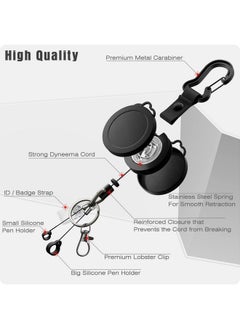 ELV Heavy Duty Retractable Id Badge Holder Key Reel With Adjustable Neck Lanyard Zinc Alloy Carabiner Key Ring Id Badge Strap 2 Pen Holders And Lobster Clip 32” Dyneema Cord Hold Up To 15 Keys  - Image 2