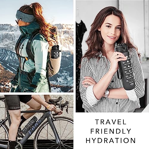 JUGTE Plastic Water Bottles 1 Litre Sipper Bottle For Adults Motivational Water Bottle Sipper With Straw & Time For Gym Office School Home Water Bottle For Kids (Black) - Image 5