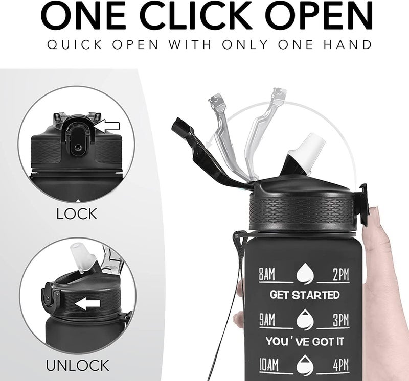 JUGTE Plastic Water Bottles 1 Litre Sipper Bottle For Adults Motivational Water Bottle Sipper With Straw & Time For Gym Office School Home Water Bottle For Kids (Black) - Image 3