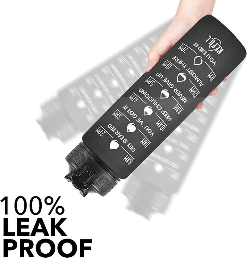 JUGTE Plastic Water Bottles 1 Litre Sipper Bottle For Adults Motivational Water Bottle Sipper With Straw & Time For Gym Office School Home Water Bottle For Kids (Black) - Image 4