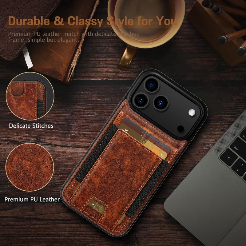 LOHASIC for iPhone 17 Pro Wallet Case with Card Holder, Women Men PU Leather RFID Blocking Credit Card Slots Kickstand Protective Cover Flip Phone Case for iPhone 17 Pro 6.3" 2025 - Brown - Image 3