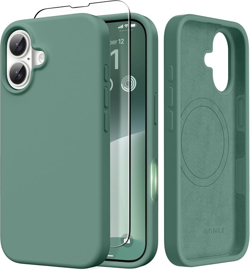 GONEZ Magnetic for iPhone 17 Case, [Compatible with MagSafe] Anti-Scratch Microfiber Lining & Screen Protector, Silicone Camera Control, Shockproof Slim Phone Cover 6.3 inch, Midnight Green - Image 1