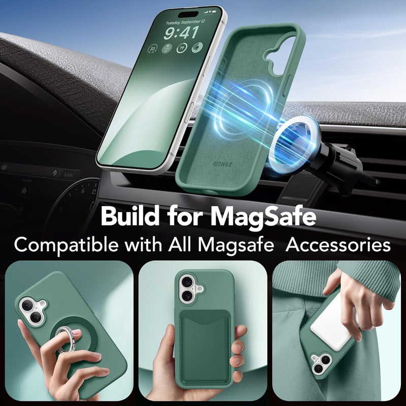 GONEZ Magnetic for iPhone 17 Case, [Compatible with MagSafe] Anti-Scratch Microfiber Lining & Screen Protector, Silicone Camera Control, Shockproof Slim Phone Cover 6.3 inch, Midnight Green - Image 3