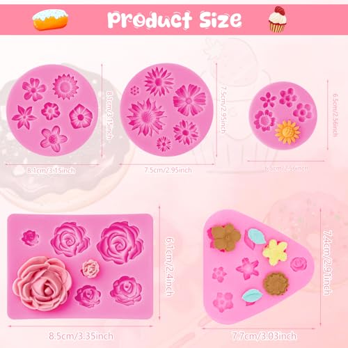 TecoKart® 5Pcs Flower Chocolate Moulds Set Silicone, DIY Fondant Tools for Cake Decorating, Soap Mold for Candle, Jelly, Pudding, and Chocolate Truffles Making - Image 5
