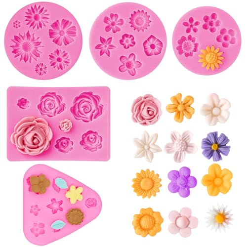 TecoKart® 5Pcs Flower Chocolate Moulds Set Silicone, DIY Fondant Tools for Cake Decorating, Soap Mold for Candle, Jelly, Pudding, and Chocolate Truffles Making - Image 1