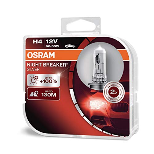 OSRAM NIGHT BREAKER SILVER H4, +100% more brightness, halogen headlamp, 64193NBS-HCB, 12V, passenger car, duo box (2 lamps) - Image 1