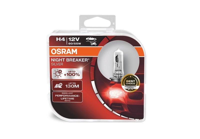 OSRAM NIGHT BREAKER SILVER H4, +100% more brightness, halogen headlamp, 64193NBS-HCB, 12V, passenger car, duo box (2 lamps) - Image 2