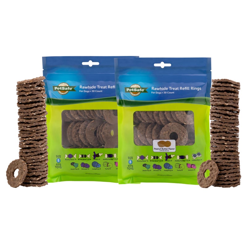 PetSafe Busy Buddy Toys Dog Treat Refills (60 Refills) Dog Treats Medium, Dogs Rawhide and Peanut Butter Flavors, Keeps Your Furry Friend Engaged, Resealable Bag for Freshness - Image 1