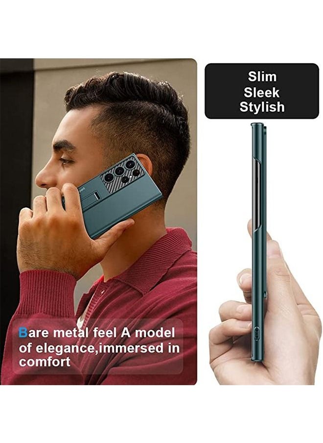 Compatible for Samsung S23 Ultra Case, Slim case for Galaxy S23 Ultra 5G,Matte Hard Back case with Four-Speed Adjustment Kickstand Lens Protection,Shockproof Cover Case with S23 Ultra 2023 Green