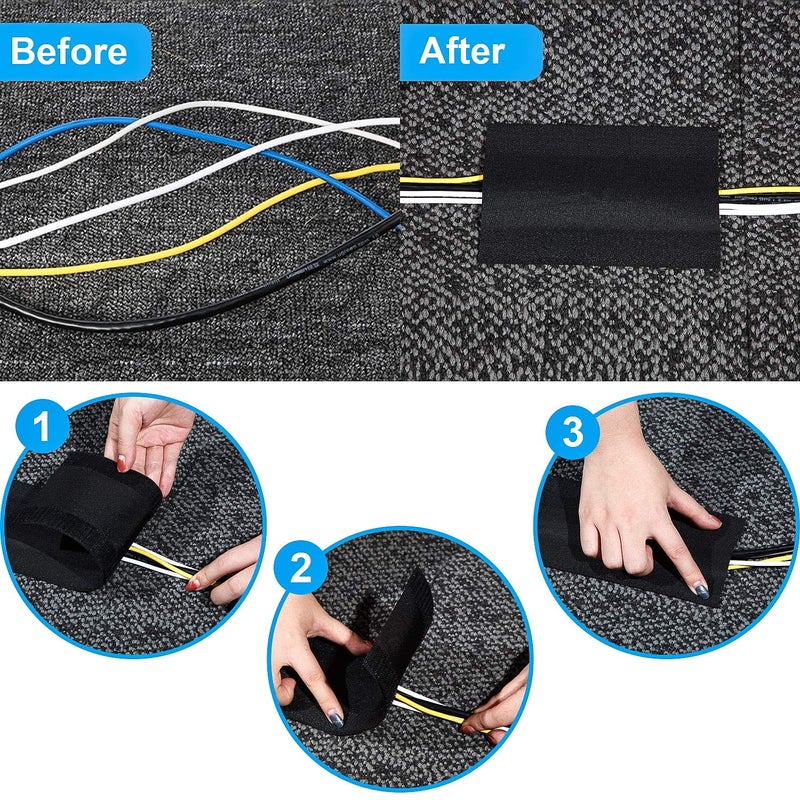 WILLBOND Carpet Cord Cover Cable Grip Floor Cover Cable Protector Management Only for Commercial Office Carpet(Black,19.69 ft) - Image 4