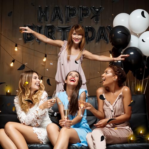 Charnoel Black Happy Birthday Balloons Decorations Happy Birthday Letter Balloons Banner Set with 24pcs Round Flameless LED Candles and 2000pcs Artificial Rose Petals for Women Men Room Party Decor - Image 5