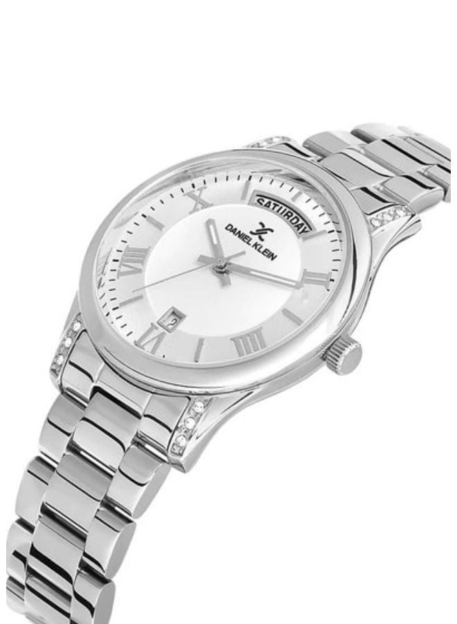 DANIEL KLEIN ساعة يد نسائية دانييل كلاين من الستانلس ستيل، مينا فضي، دائرية انالوج بعقارب DK.1.13227-1 - Image 3