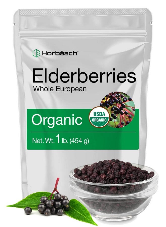 Horbäach Elderberries Dried Organic | 1 lb Bulk Bag | Whole European | Non-GMO, Gluten Free | Sambucus Nigra - Image 1