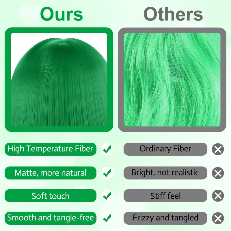PLULON Green Bob Wig with Heart Sunglasses and Hair Cap, Colorful Short Bob Wigs Synthetic Party Wigs Funny Cosplay Hairpieces for Women Men Daily Bachelorette Halloween Costume Party Decorations - Image 4