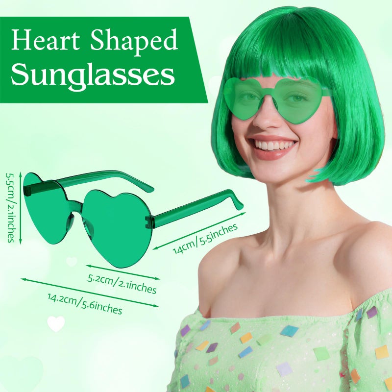 PLULON Green Bob Wig with Heart Sunglasses and Hair Cap, Colorful Short Bob Wigs Synthetic Party Wigs Funny Cosplay Hairpieces for Women Men Daily Bachelorette Halloween Costume Party Decorations - Image 5