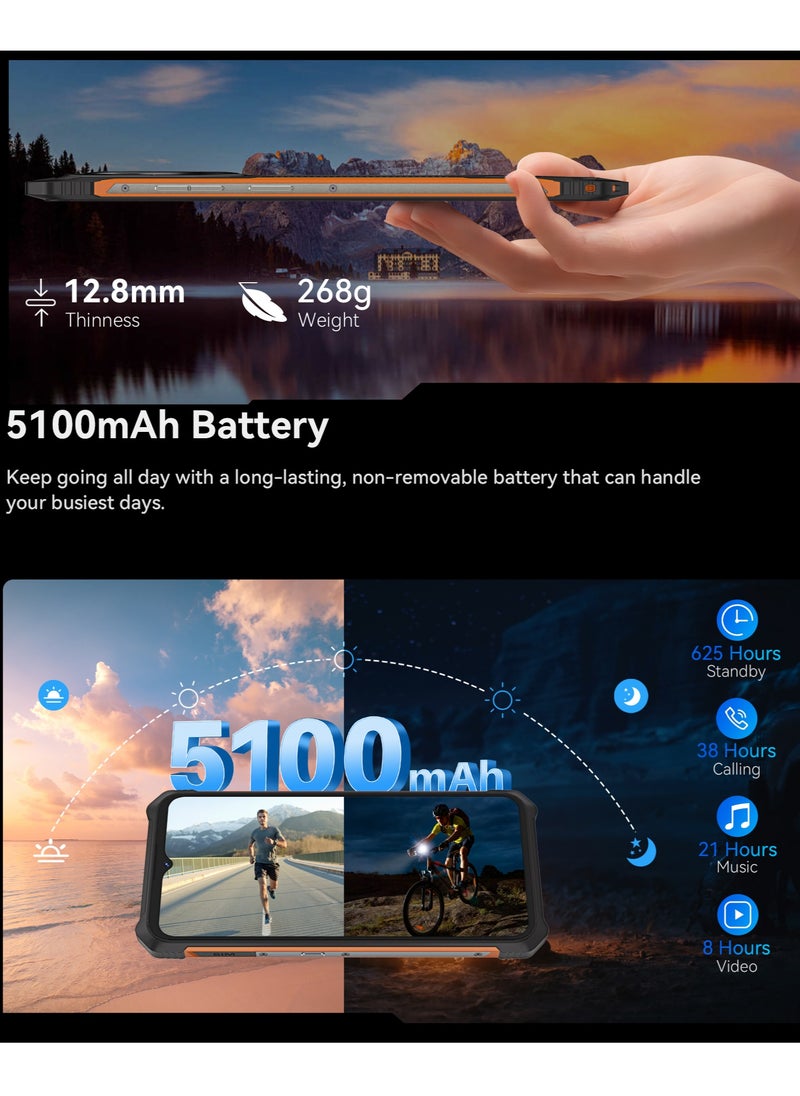 Cubot - KINGKONG ES Rugged Phone 6.56'' 90Hz HD+ Display 6GB RAM 128GB ROM 48MP + 16MP Camera Waterproof Rugged Slim Mobile Android 14 Dual SIM Network 5100mAh Battery Black-Orange - Image 1