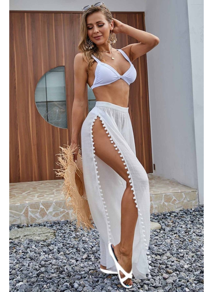 Angelsin بنطلون شاطئي مزخرف بتفاصيل شق وقبعة بومبوم  - Image 5