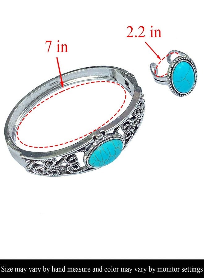 TOPACC Turquoise Bracelet for Women with Turquoise Ring Western Cowgirl Bracelet Bohemian Jewelry Set for Western Outfit - Image 2