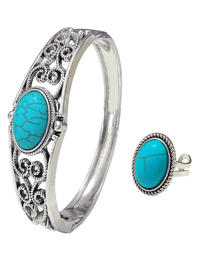 TOPACC Turquoise Bracelet for Women with Turquoise Ring Western Cowgirl Bracelet Bohemian Jewelry Set for Western Outfit - Image 1