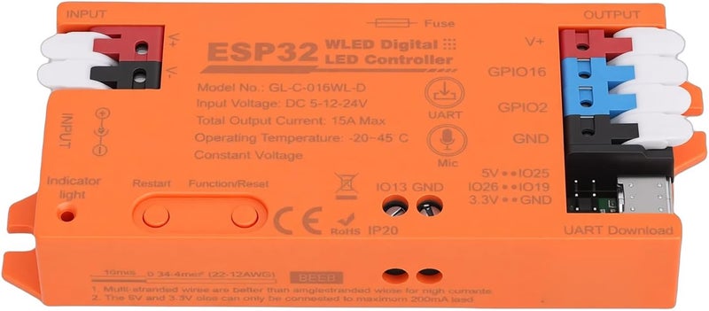 وحدة تحكم شريط LED Zopsc مع ميكروفون 15A إضاءة ديناميكية UART USB C مرحل تحكم عبر التطبيق برتقالي - Image 3
