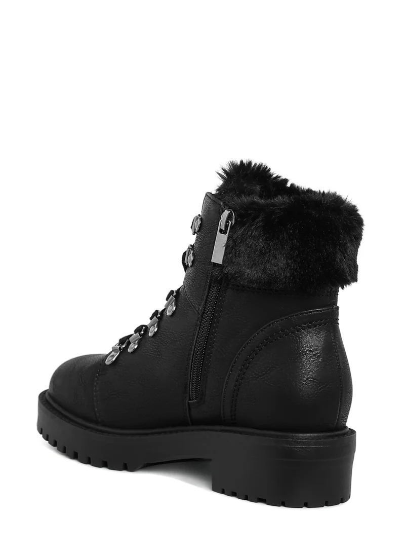 London Rag Faux Fur Collar Ankle Boots in Black