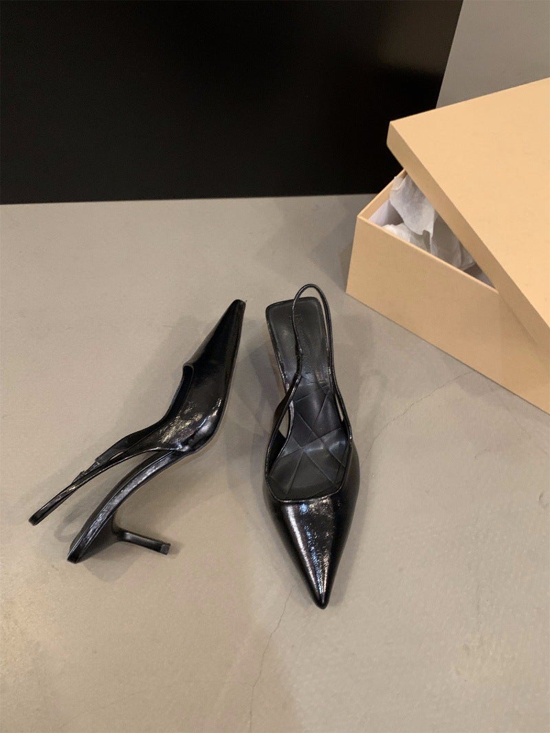 Silver Pointed Toe Heeled Sandals 2024 Spring Summer Black 