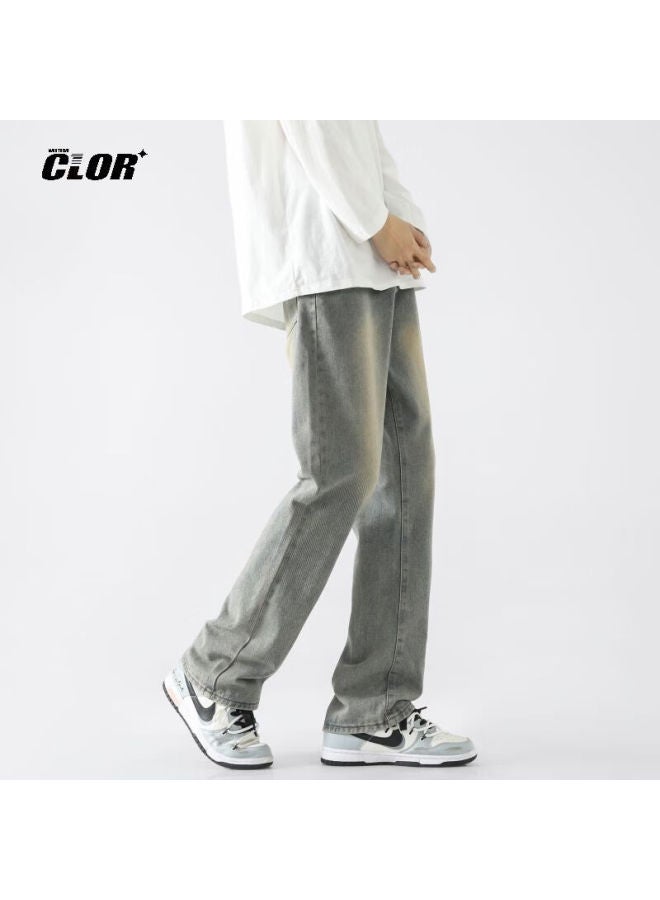 Clor American High Street Jeans, Men's Casual Loose Pants, Autumn And Winter Style, Slightly Flared Straight-leg Trousers, Nzk06 Yellow Mud, XL - Image 4