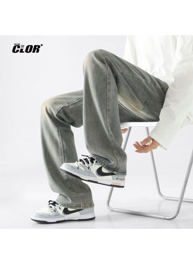 Clor American High Street Jeans, Men's Casual Loose Pants, Autumn And Winter Style, Slightly Flared Straight-leg Trousers, Nzk06 Yellow Mud, XL - Image 5