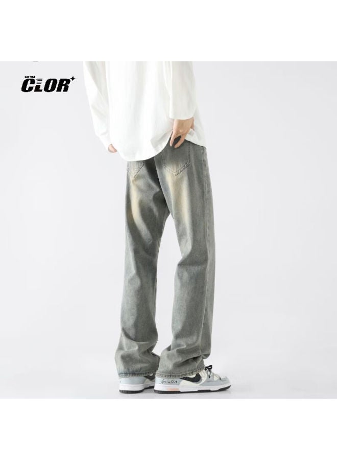 Clor American High Street Jeans, Men's Casual Loose Pants, Autumn And Winter Style, Slightly Flared Straight-leg Trousers, Nzk06 Yellow Mud, XL - Image 2