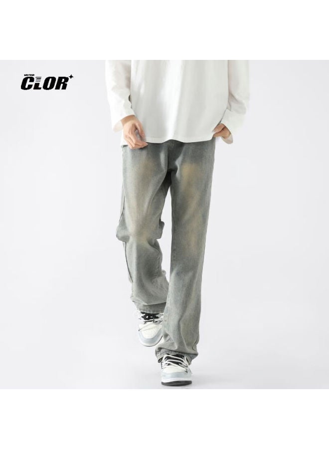 Clor American High Street Jeans, Men's Casual Loose Pants, Autumn And Winter Style, Slightly Flared Straight-leg Trousers, Nzk06 Yellow Mud, XL - Image 1