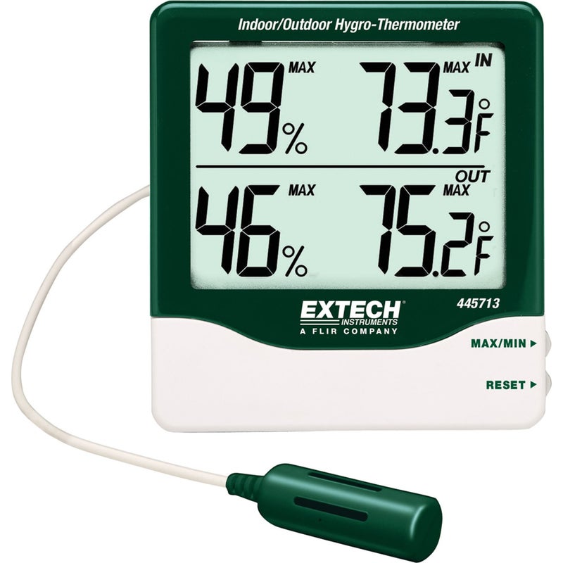 Extech 445713 Big Digit Indoor Outdoor Hygro-Thermometer - Large LCD, Temperature & Humidity Display, Min/Max Tracking, Comfort Level Icons, Wall or Desk Mount, Accurate Digital Sensor