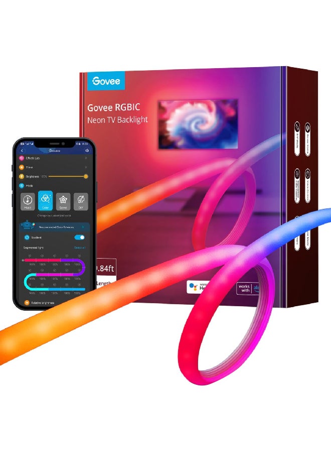 Govee Energy Class G RGBIC Neon TV Backlight for 48-75 Inch TV Multicolor 9.8ft H61B2  - Image 2