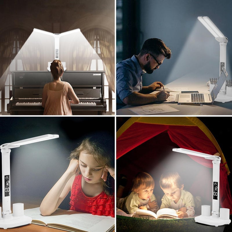 Rasdion Desk LampLight with Fan and 2 Pen Holder and Display USB Rechargeable Study Lamp 3 Modes LED Night Desk Light Perfect for Home Office Dorms and Kids Rooms Study Room - Image 3