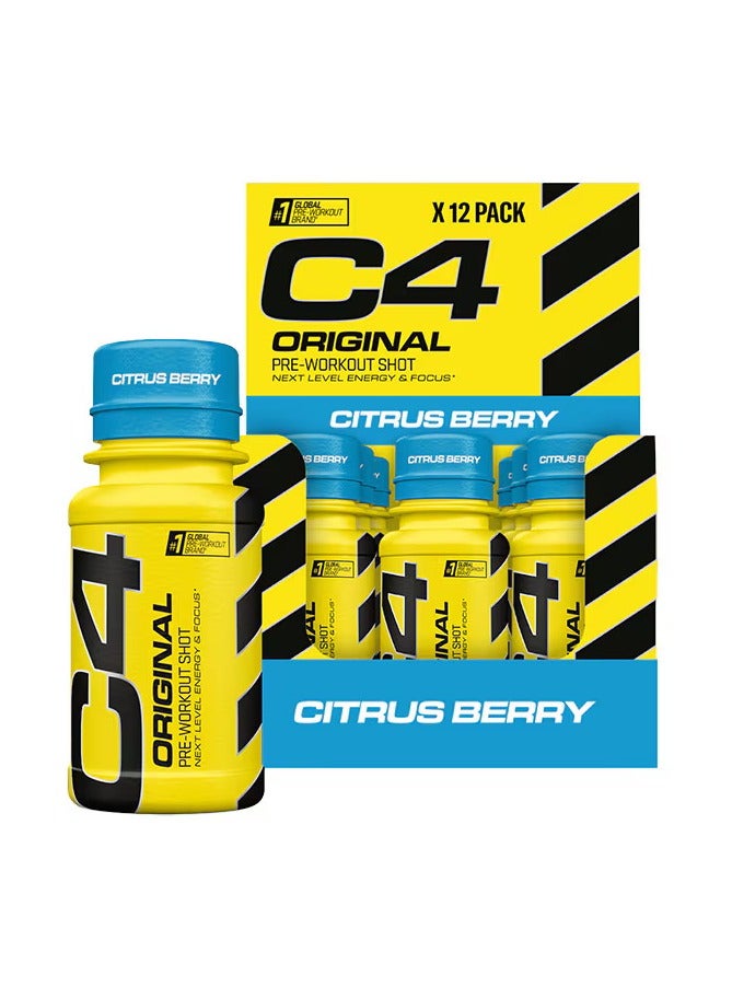 C4  Cellucor Cellucor C4 Orginal Pre Wrokout Shot 60ml Citrus Berry Flavor Pack of 12 - Image 1