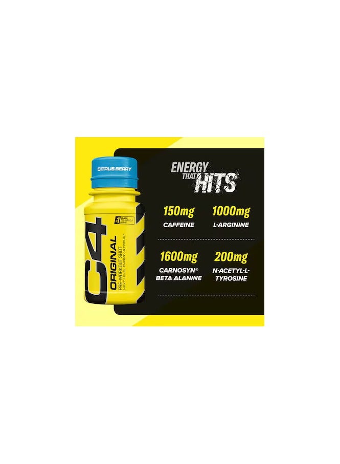 C4  Cellucor Cellucor C4 Orginal Pre Wrokout Shot 60ml Citrus Berry Flavor Pack of 12 - Image 2