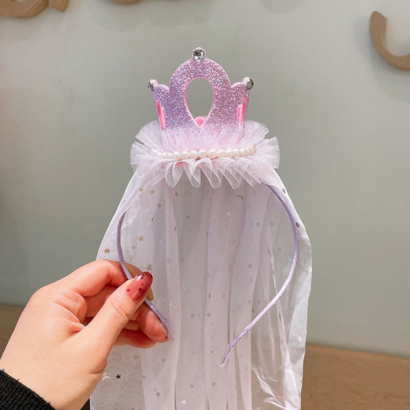 Generic Girls Crown Vessel Hair Hoop Childrens Hair Stylish Hair Clip New Baby Non-slip Hair Accessories Wholesale 4-Purple Floating Yarn