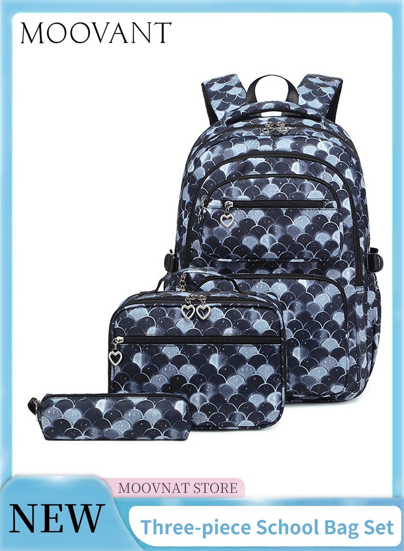 Moovant 3 Pieces Travel Backpack Set, Fashion Student Schoolbag Set, Backpack + Lunch Bag + Pen Case, USB Waterproof Backpack for 15.6" Laptop Backpack, Shoulder Decompression Schoolbag, Black - Image 1