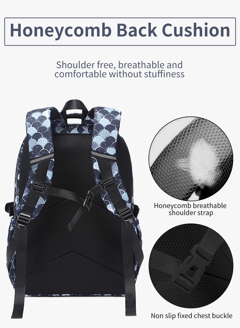 Moovant 3 Pieces Travel Backpack Set, Fashion Student Schoolbag Set, Backpack + Lunch Bag + Pen Case, USB Waterproof Backpack for 15.6" Laptop Backpack, Shoulder Decompression Schoolbag, Black - Image 5